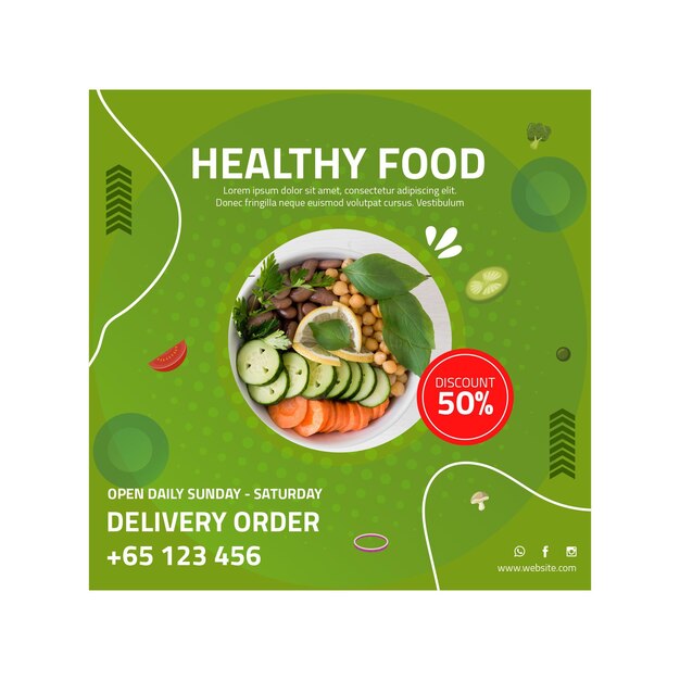 Healthy food square flyer template