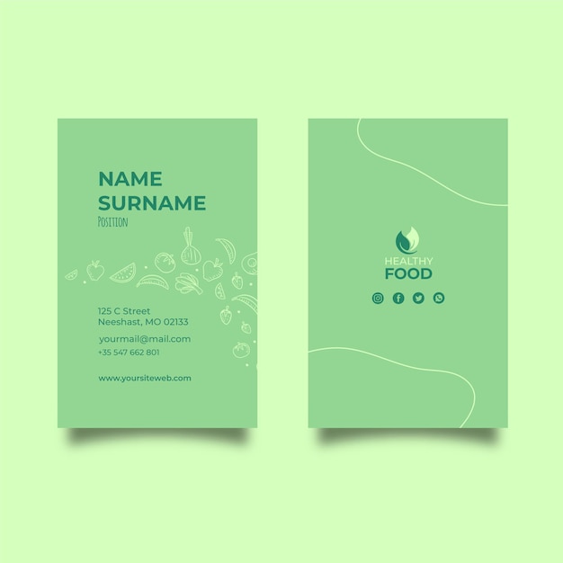 Healthy food vertical business card template