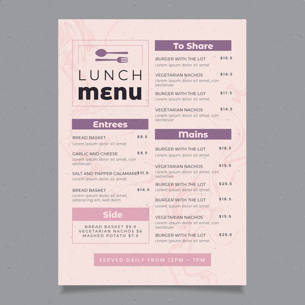 Healthy food vintage restaurant menu template