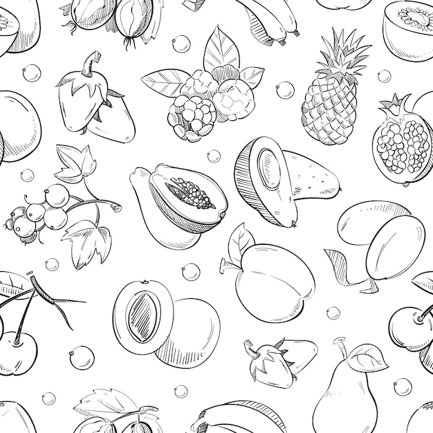 Free Vector healthy fruit hand drawn seamless  texture.