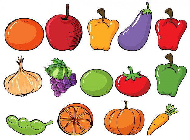 Free vector healthy fruits and vegetables