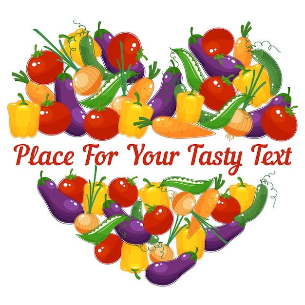 Free vector healthy life. vector  heart made of vegetables with space for text