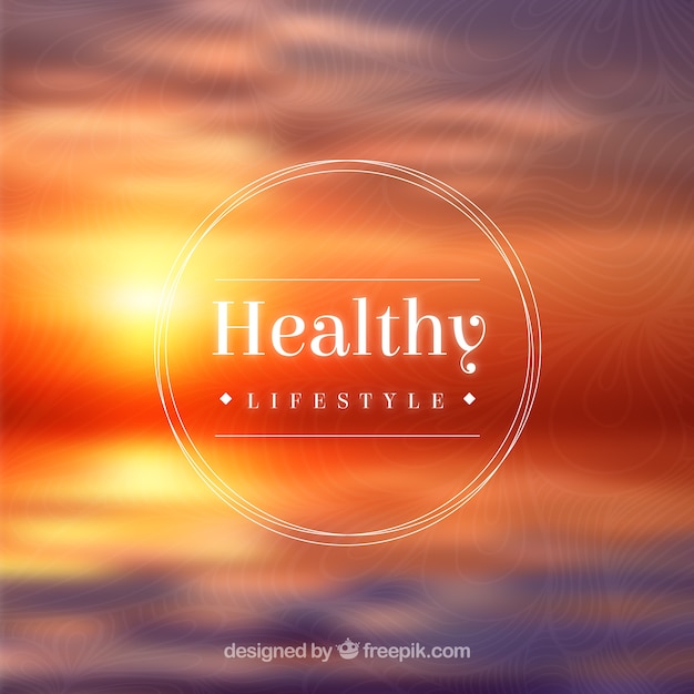 Free Vector healthy lifestyle badge on sunset background