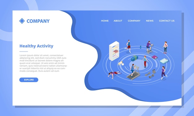 Healthy lifestyle people concept for website template or landing homepage with isometric style