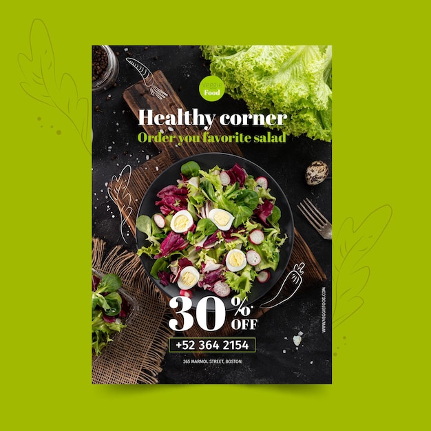 Free Vector healthy restaurant poster template