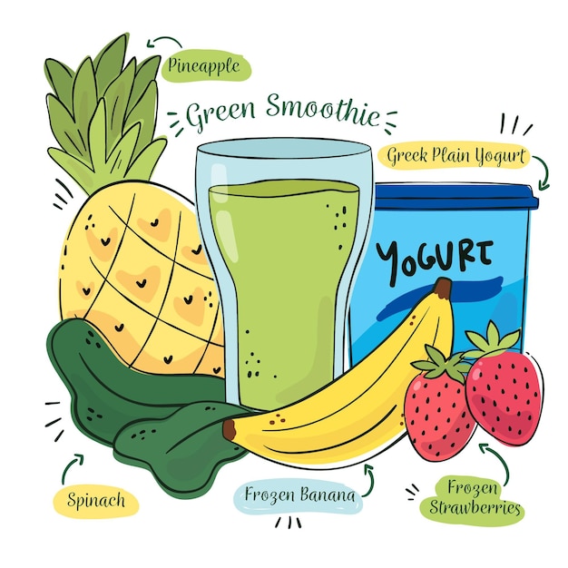 Free vector healthy smoothie recipe with fruits