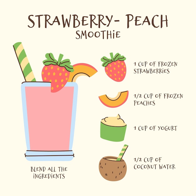 Free Vector healthy strawberry-peach smoothie recipe illustration