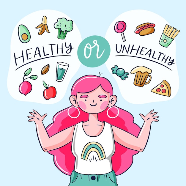 Healthy or unhealthy food concept