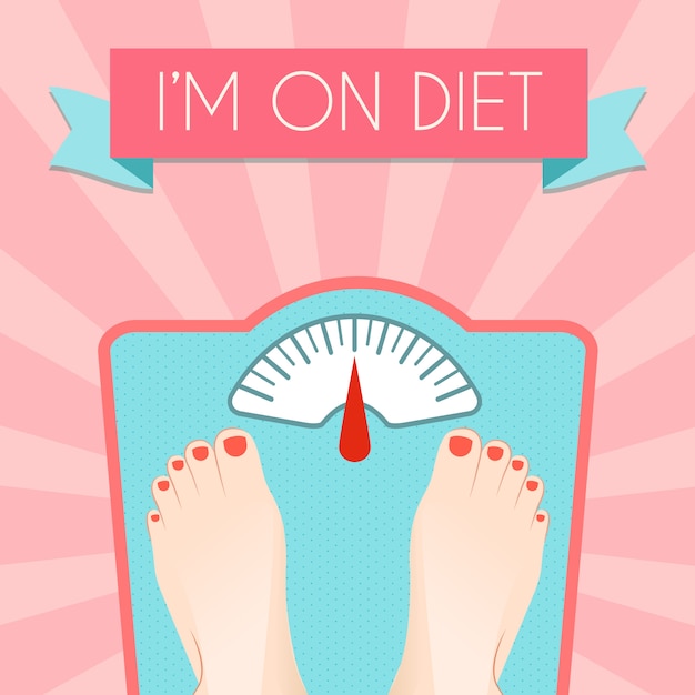 Free Vector healthy weight loss control with retro scale diet concept