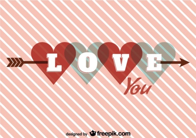 Free Vector heart on arrow retro card design for valentine's day