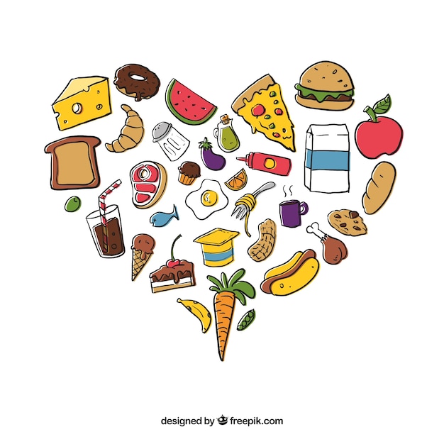 Free Vector heart background with hand drawn food