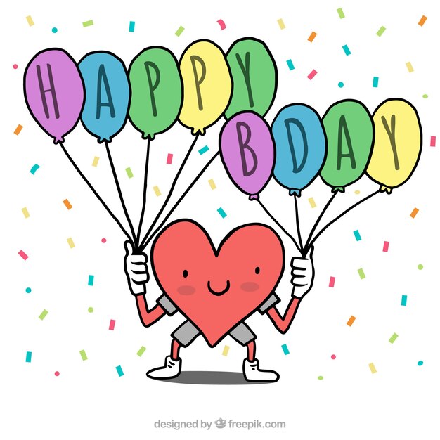 Heart background with happy birthday balloons