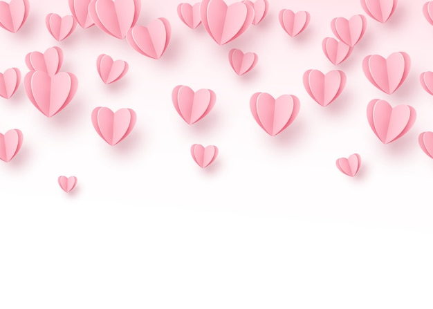 Free vector heart background with light pink paper cut hearts.