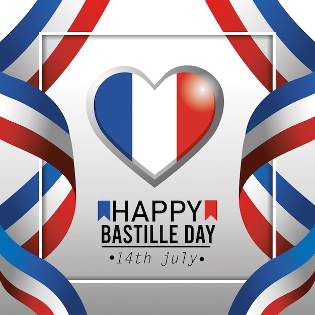 Free vector heart france emblem with flag ribbon decoration