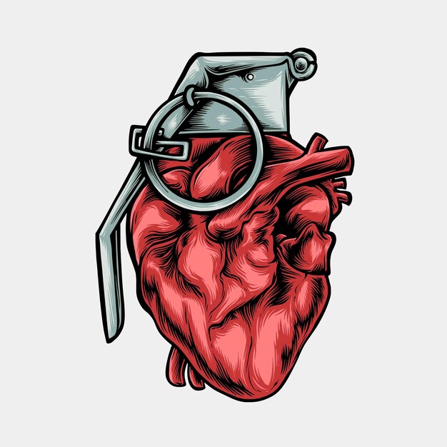 Heart grenade vector logo illustration