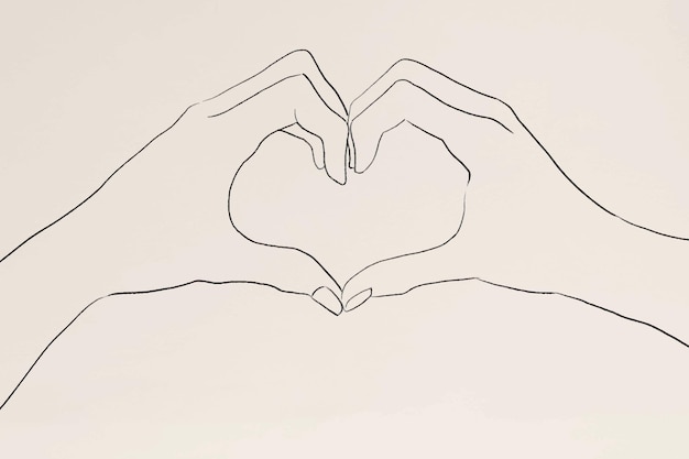 Heart hand gesture vector line drawing