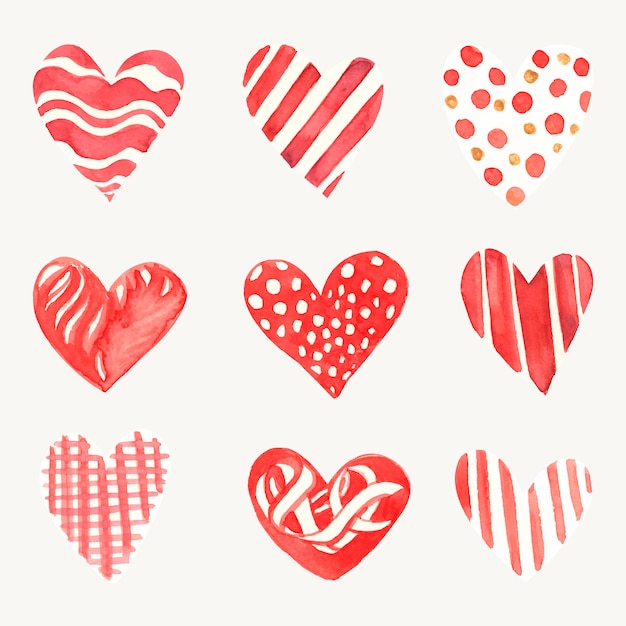 Heart icons watercolor illustration set