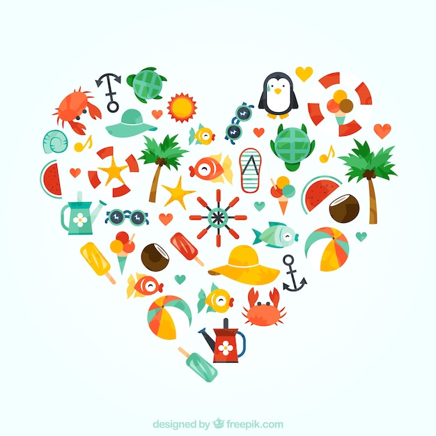 Heart made of summer icons