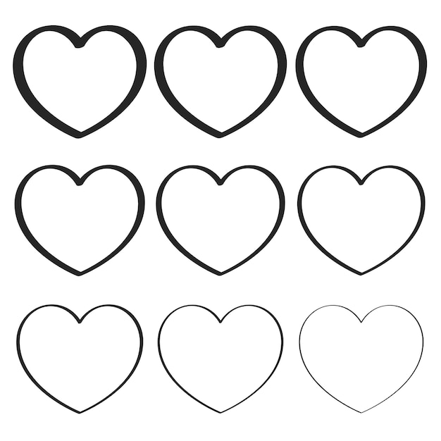 Free vector heart pencil line thin to thick set