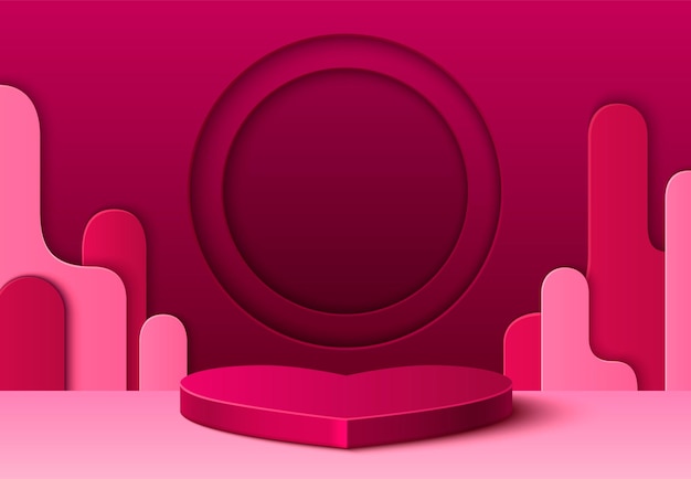 Heart shape podium on red background