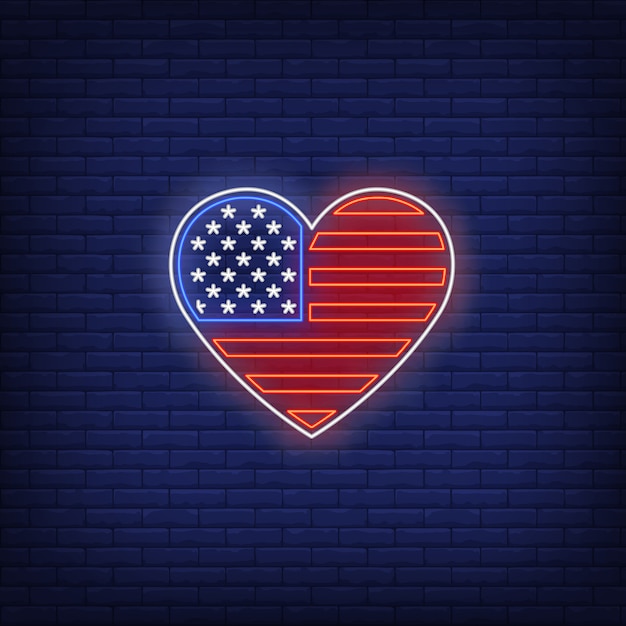 Heart shaped American flag neon sign