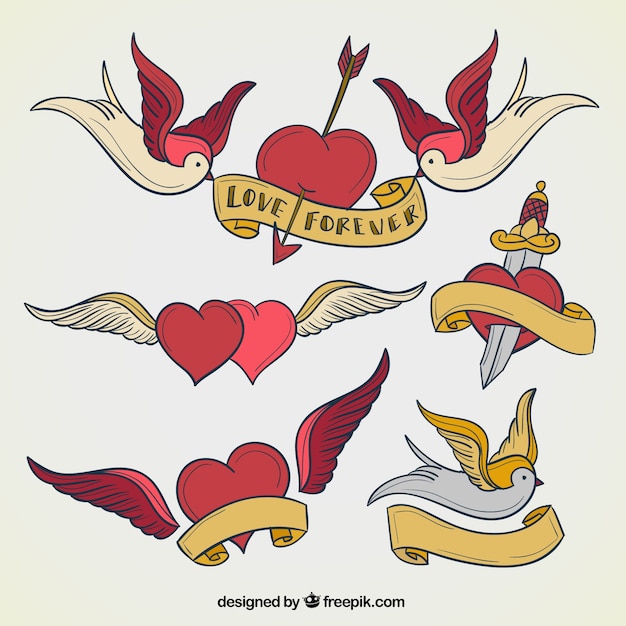 Free Vector heart tattoos collection