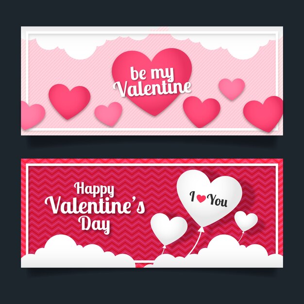 Heart valentine's day banner set