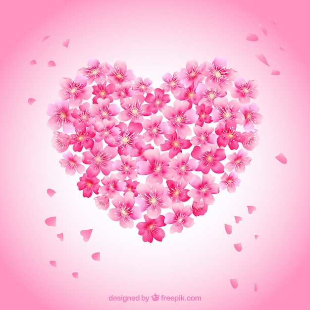 Free Vector heart with cherry blossoms