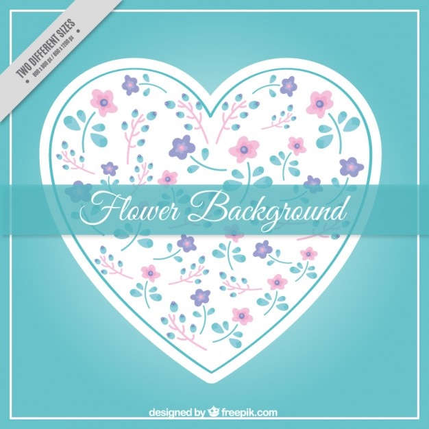 Free Vector heart with hand drawn flowers background