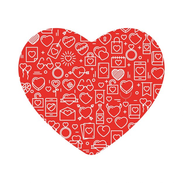 Heart with icons. Vector illustration for Valentines day, wedding, celebration.