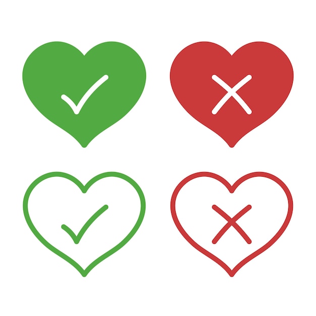 Free Vector hearts check mark and cross