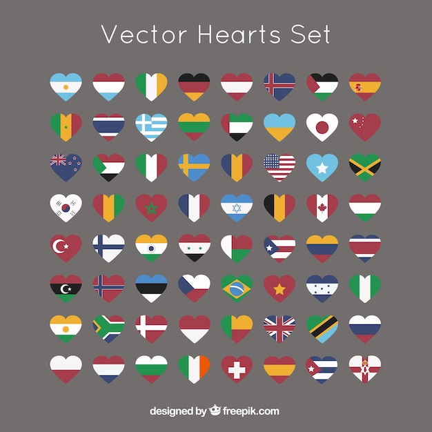 Free Vector hearts collection with international flags