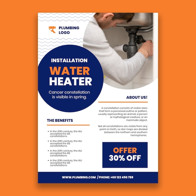 Free Vector heater installation plumbing flyer