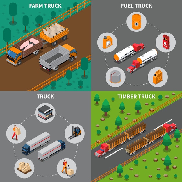 Free Vector heavy automotive vehicles isometric concept