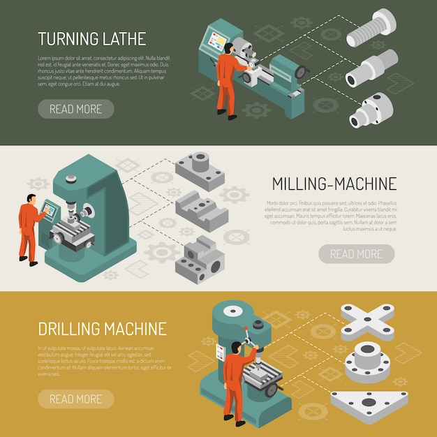 Free Vector heavy industry 3 isometric banners set