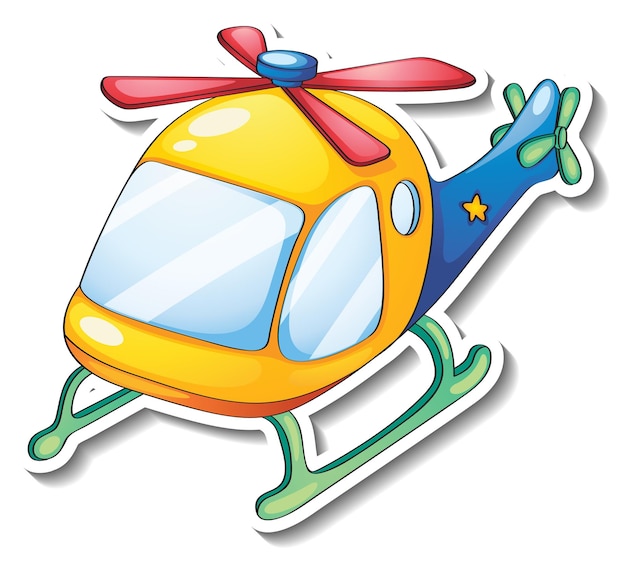 Helicopter cartoon sticker on white background