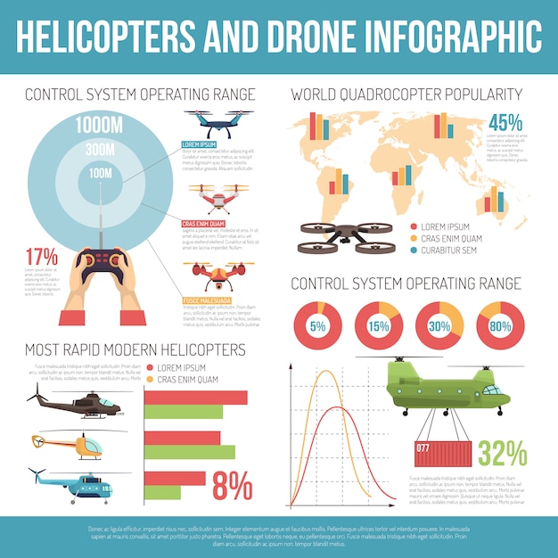 Free vector helicopters and drone infographics