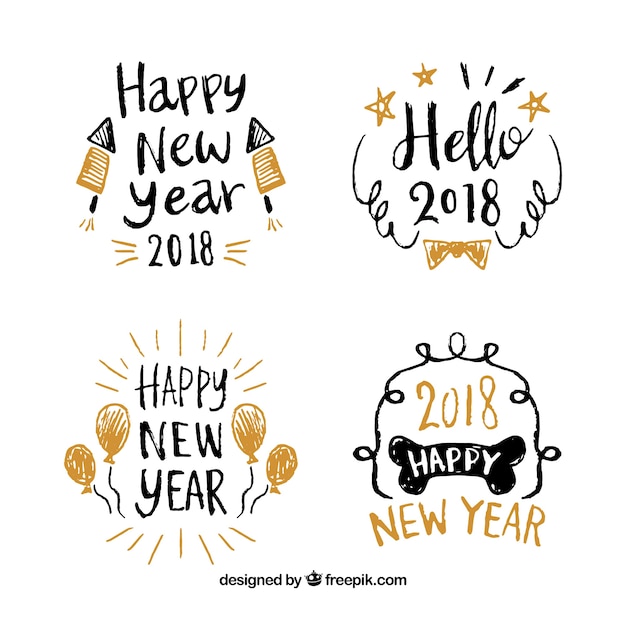 Free Vector hello 2018 hand drawn badges