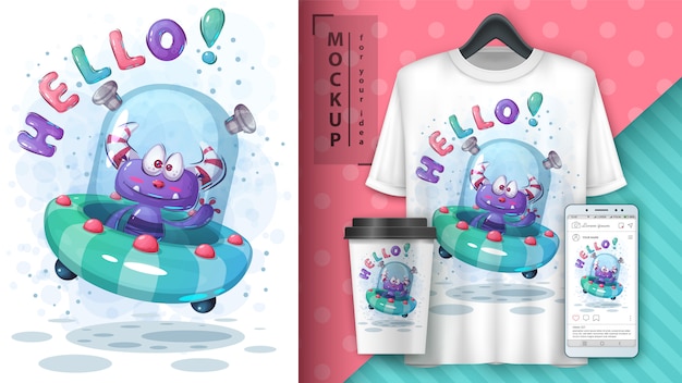 Free Vector hello alien poster and merchandising