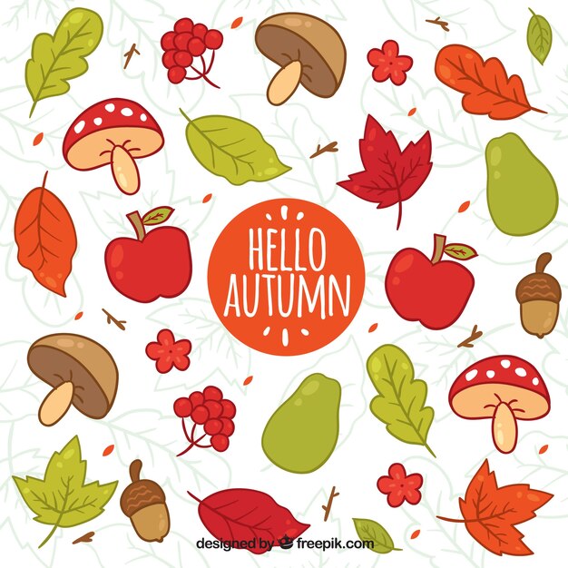 Hello autumn background with colorful leaves