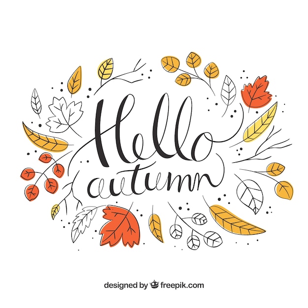 Hello autumn background with leaves