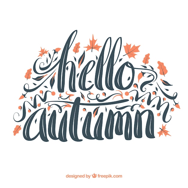 Free Vector hello autumn background with lettering and leaves