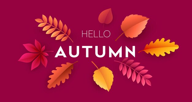 Hello autumn card with bright autumn leaves