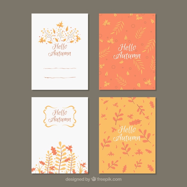 Free vector hello autumn cards collection with leaves