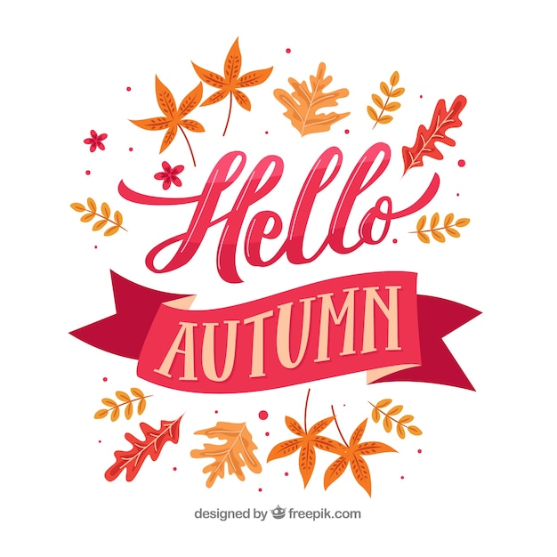 Hello autumn composition with flat design