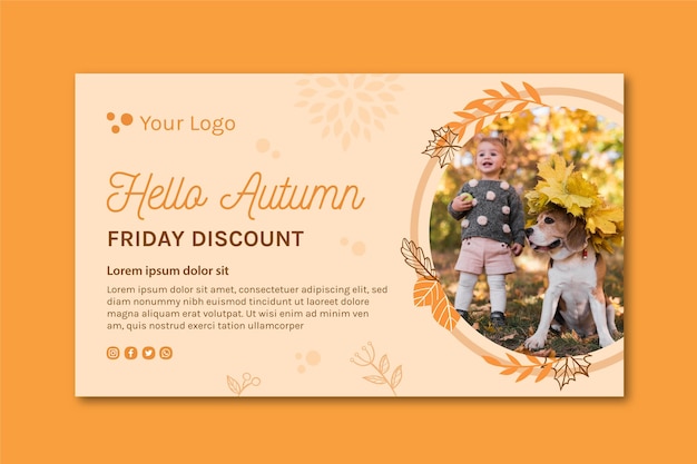 Hello autumn horizontal banner template