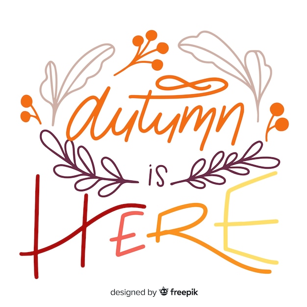 Hello autumn lettering background with leaves