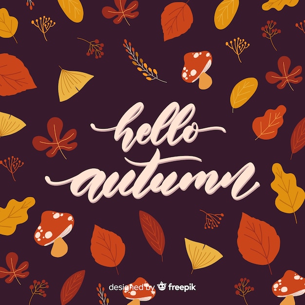 Hello autumn lettering background with leaves