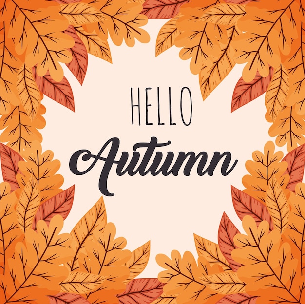 Free Vector hello autumn lettering frame with foliage