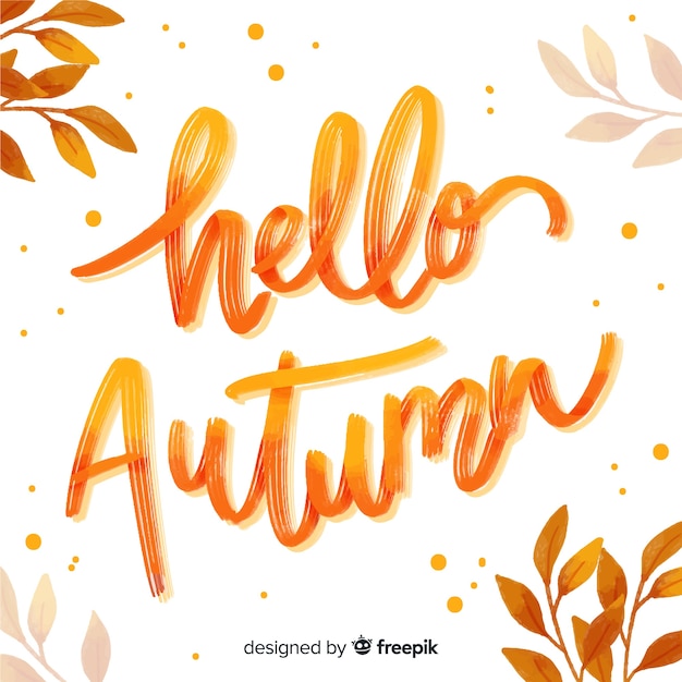 Hello autumn lettering with leaves